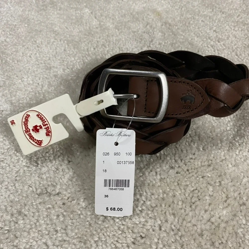 Brooks Brothers Belt Mens 36 Red Fleece Chunky Braided Leather Brown Preppy
